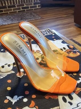 Orange Clear Strap Stiletto Mules Women's Size 3